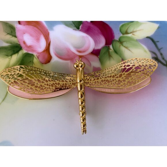 Vintage 1980s Large Peach Dragon Fly Bug Brooch - Picture 15 of 15
